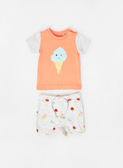 Buy Baby Ice Cream Print T-Shirt And Shorts Set Multicolour in UAE