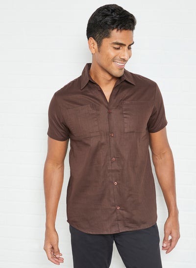 Buy Short Sleeve Button Down Shirt Brown in Saudi Arabia