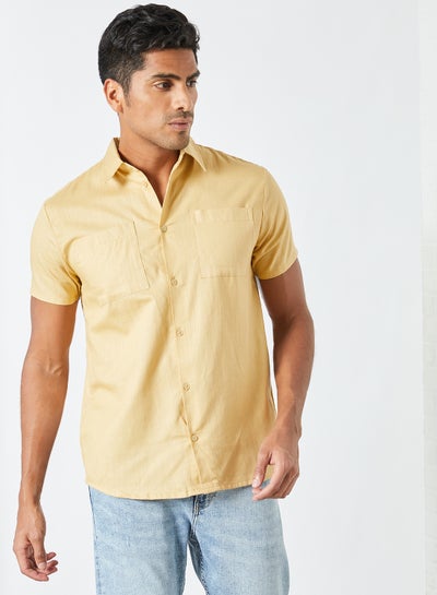 Buy Short Sleeve Button Down Shirt Yellow in UAE