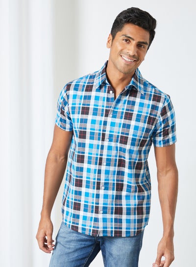 Buy Checkered Short Sleeve Shirt Blue in UAE