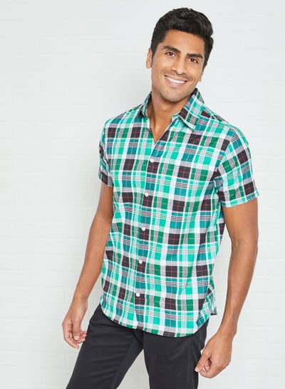 Buy Checkered Short Sleeve Shirt Green in UAE