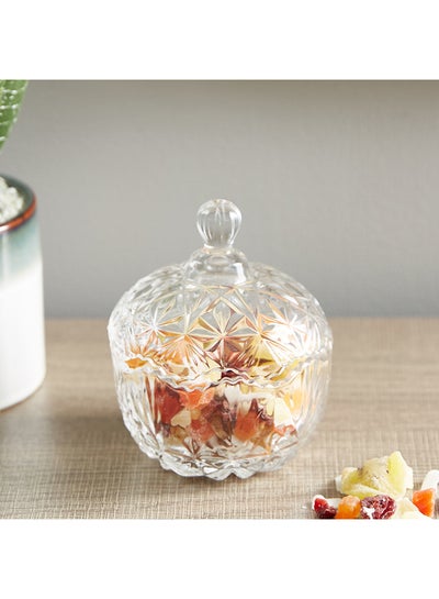 Buy Crystal Cut Candy Bowl With Lid Clear 10.5cm in UAE