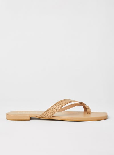 Buy Croc Effect Leather Sandals Travertine in Saudi Arabia
