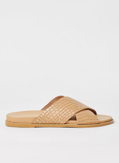 Buy Croc Effect Leather Sandals Travertine in Egypt