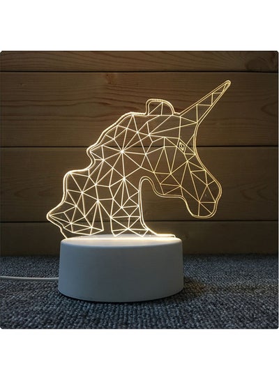Buy 3D LED Unicorn Optical Illusion Night Lamp Yellow in UAE