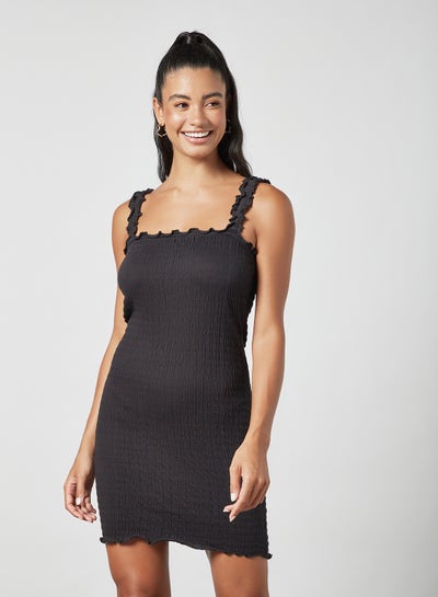 Buy Shirred Mini Dress Black in UAE