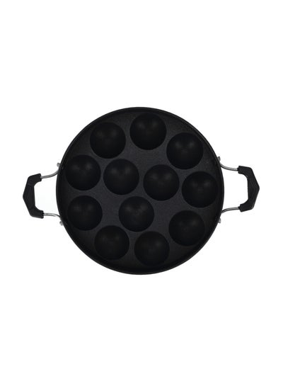 Buy 12 Pits Aluminum Nonstick Appa Pathram Appam Pan Black 20cm in Saudi Arabia