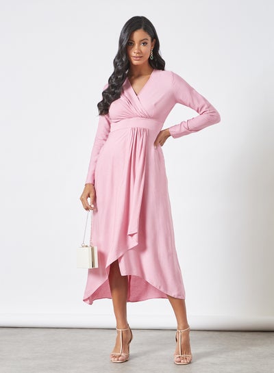 Buy Gathered Detail Midi Dress Pink in Saudi Arabia
