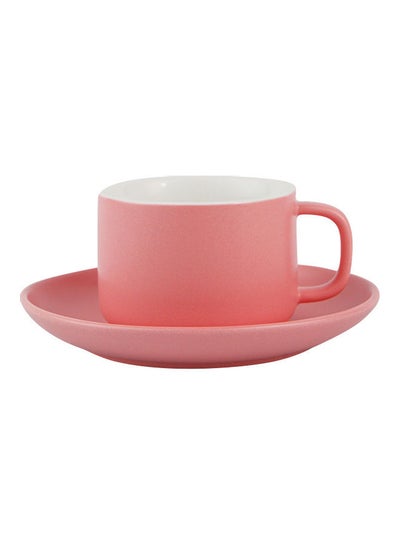 Buy Handle Cup And Saucer Pink 15.5x6x8.5cm in UAE