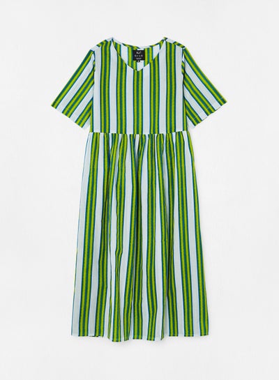 Buy V Neck Long Printed Dress Multicolour in UAE