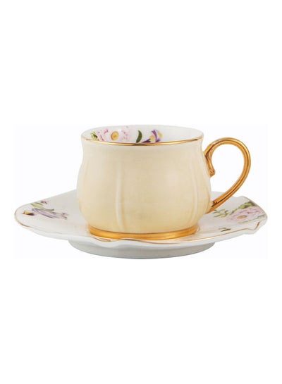 Buy 2-Piece Voguish Unique Gold Handle Small Five Leaf Cup And Saucer Multicolour 115ml in UAE