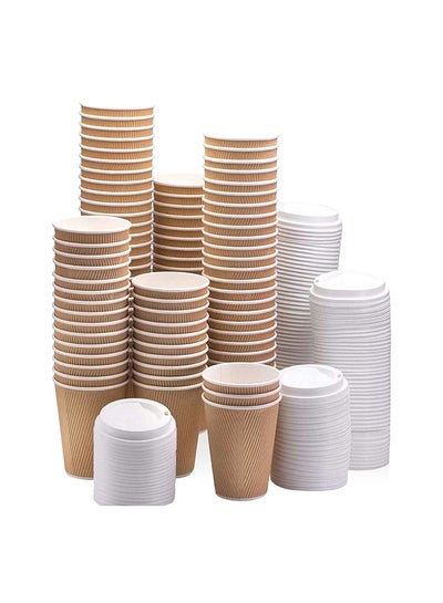 Buy 25 Pieces Ripple Coffee Cups With Lid Brown in UAE