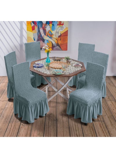 Buy 6-Piece Turkish Jacquard Dining Chair Cover Grey in UAE