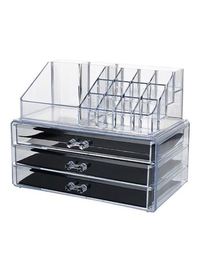 Buy Makeup Organizer Large Capacity Cosmetic Storage Box 2 Parts with 3 Drawers Clear/Black in Egypt