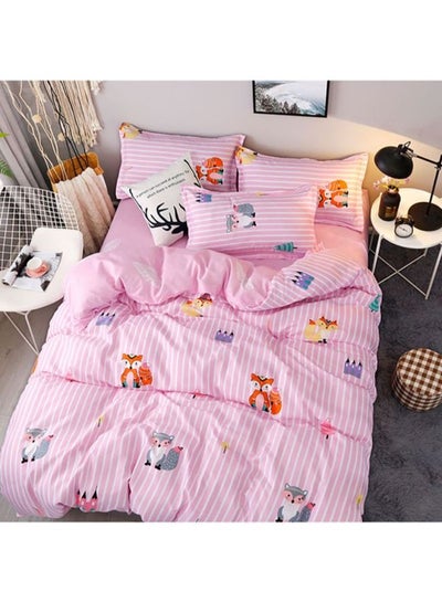 Buy 4-Piece Printed Bedding Set combination Pink Pillowcase 48x74 Cm, Bed Sheet 230x230 Cm, Quilt Cover 180x220cm in UAE