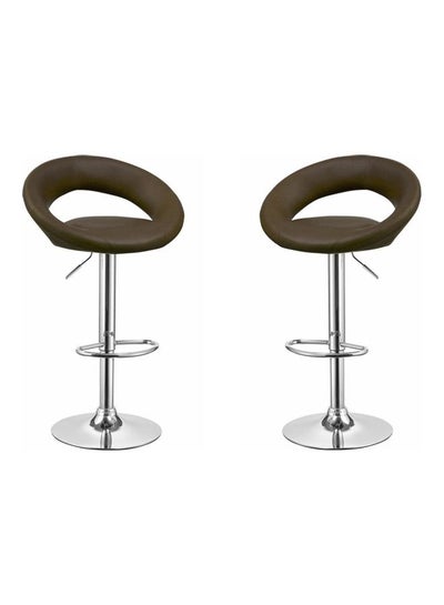 Buy 2-Piece Adjustable Height Lounge Stool Brown/Silver in Saudi Arabia