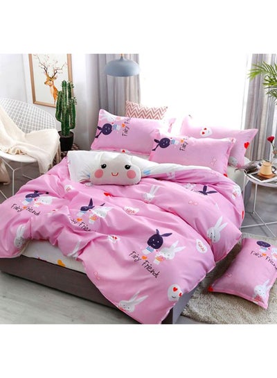 Buy 4-Piece Bedding Set Polyester Pink/White Quilt Cover 220x240 Cm, Bed Sheet 230x250, Pillow Cover 48x74cm in UAE