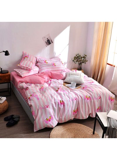 Buy 3-Piece Cartoon Printed Bedding Set combination Pink/White/Yellow Pillow Case 48x74 cm, Bed Sheet 160x220 cm, Quilt Cover 150x200cm in UAE