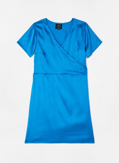 Buy Casual Tie Waist Midi Dress Blue in UAE