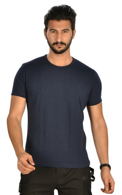 Buy Mens Round neck Short Sleeve Plain Shirt Single Navy Blue in Egypt