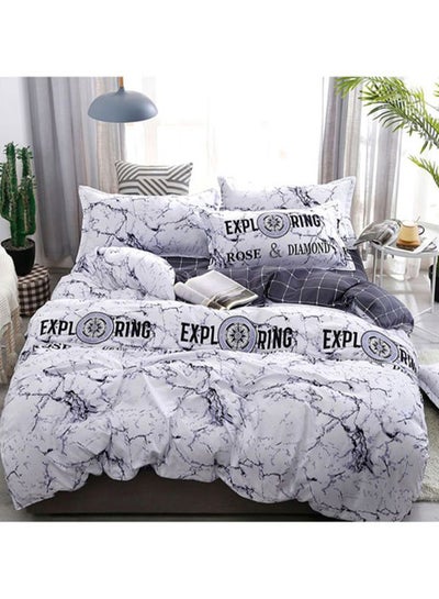 Buy 4-Piece Marble Printed Bedding Set Polyester White/Black Quilt Cover 180x220 Cm, Bedsheet 230x230 Cm, Pillowcase 48x74cm in UAE