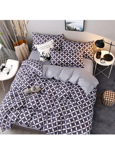 Buy 3-Piece Lawn Leaf Printed Bedding Set Cotton Purple/White Pillow Case 48x75 Cm, Bed Sheet 160x220 Cm, Quilt Cover 150x200cm in UAE