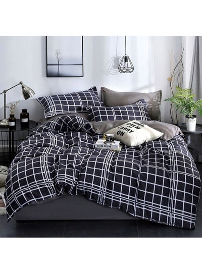 Buy 4-Piece Bedding Set fabric Black/White Quilt Cover 150x200 cm, Bed Sheet 150x220 cm, Pillow Cover 48x74cm in UAE