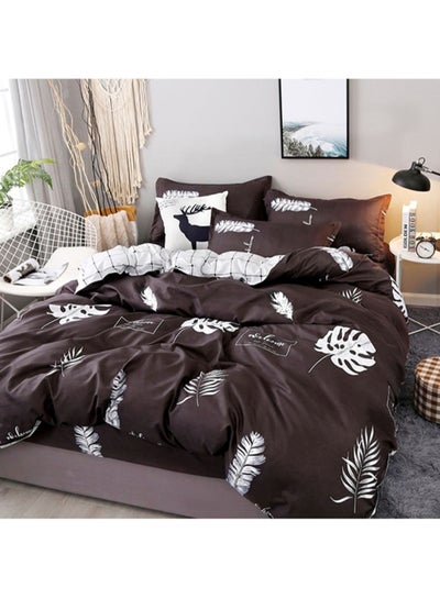 Buy 4-Piece Bedding Set Combination Brown/White Quilt Cover 180x220 cm, Pillow Cover 48x74 cm, Fitted Sheet 230x230cm in UAE