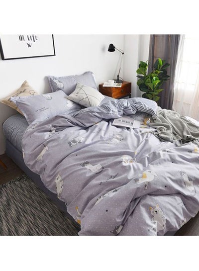 Buy 4-Piece Printed Bedding Set Combination Grey/White/Yellow Quilt Cover 180x220 cm, Pillowcases 48x74 cm, Fitted Sheet 230x230cm in UAE