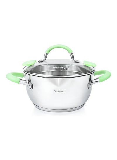 Buy 2.5 Liter Stockpot Charlotte Series 18/10 Inox304 Stainless Steel With Clear Glass Lid, Built-In Strainer With Silicone Handles, Suitable All Types Of Stoves, Perfect Stew, Soup And Pasta Silver 20x10cm in UAE