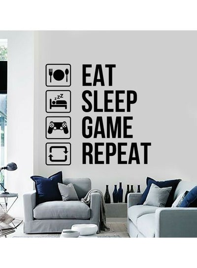 اشتري ملصق جداري فني مصنوع من الفينيل بتصميم طباعة كلمات "Eat Sleep Game" أسود في السعودية