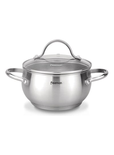Buy Martinez Stainless Steel Casserole with Glass Lid 2.5 L Silver 18x10cm in UAE