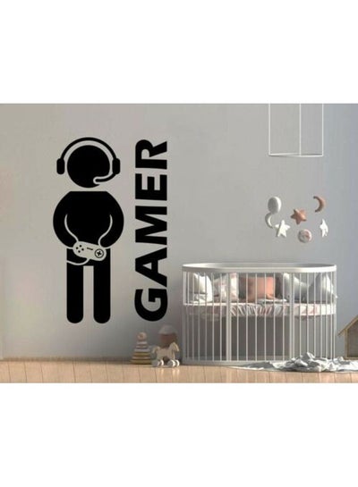 Buy Gamer with Gaming Controller Vinyl Wall Sticker Black in Saudi Arabia