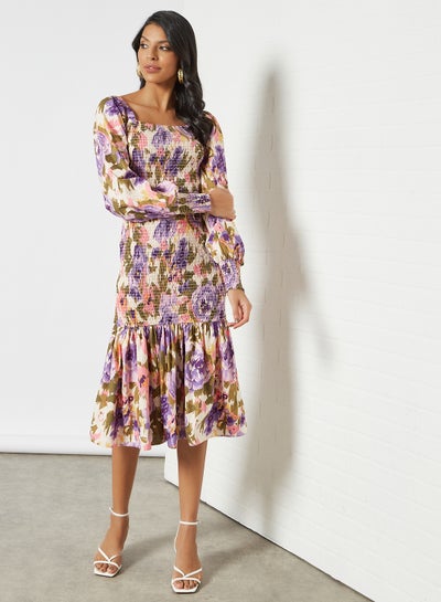 Buy Shirred Midi Dress Multicolour in UAE