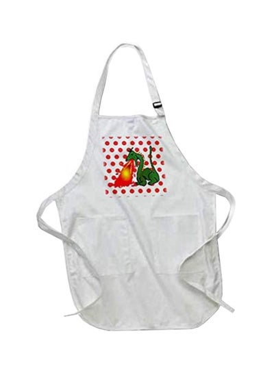 Buy Fire Breathe Dragon On Dots Printed Apron With Pockets White 22 X 30inch in Egypt