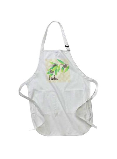 Buy Italia Checkered Olive Branch Printed Apron With Pockets White 22 x 30inch in Egypt