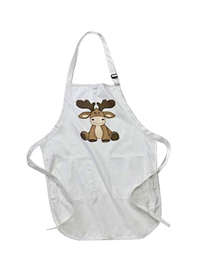 Buy Cute Sitting Moose Illustration Printed Apron With Pockets White 22 X 30inch in Egypt