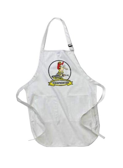 Buy Funny Worlds Greatest Firefighter Cartoon Printed Apron With Pockets White in Egypt