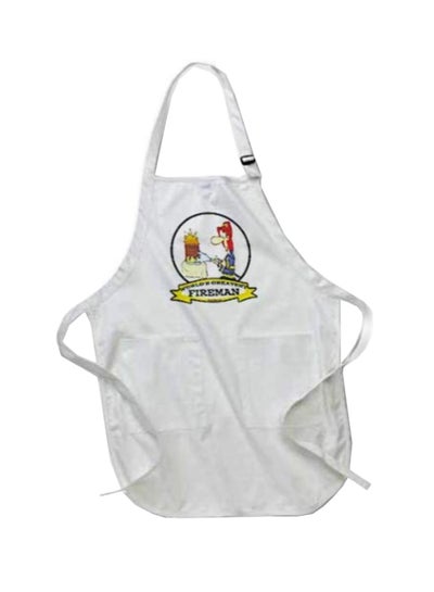 Buy Funny Worlds Greatest Fireman Cartoon Printed Apron With Pockets White in Egypt