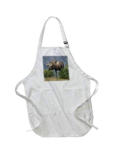 اشتري Moose Wildlife Printed Apron With Pockets  22 x 30inch أبيض في مصر