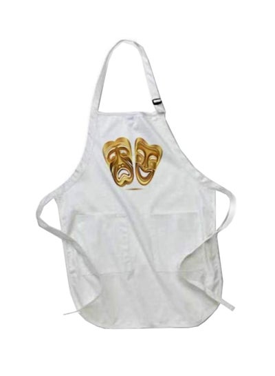 Buy Two Gold Drama Masks Printed Apron With Pockets White in Egypt