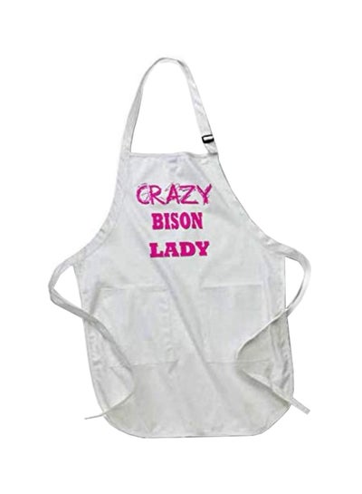 اشتري مريلة بطبعة عبارة "Crazy Bison Lady" مزودة بجيوب، لون أبيض مقاس 22 × 30 بوصة ألوان متعددة في مصر