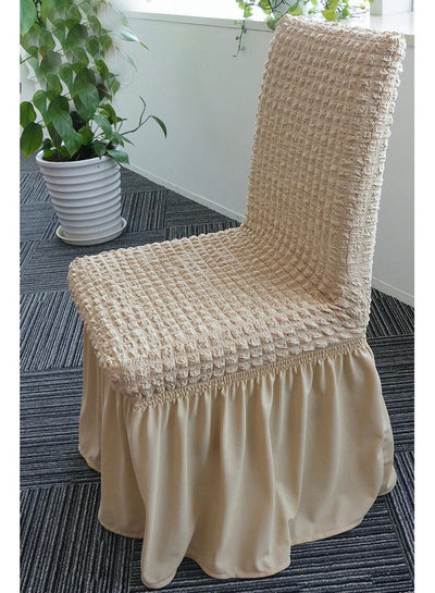 Buy Turkish Stretch Fit Dining Chair Cover Beige in UAE