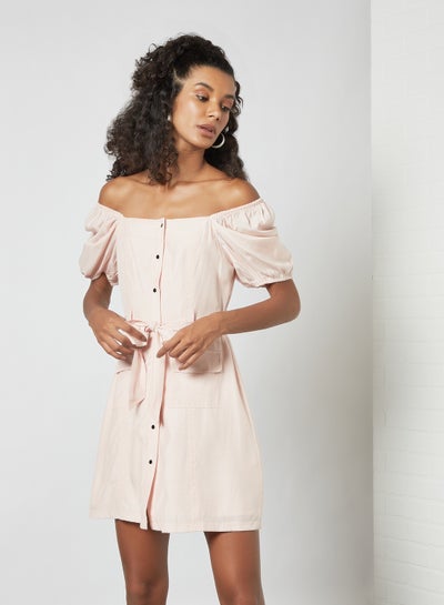 Buy Puffed Sleeve Mini Dress Pink in UAE
