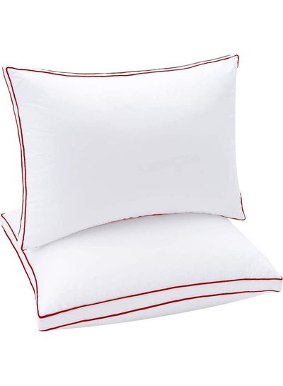 Buy 2-Piece Soft Fiber Fill Comfortable Bed Pillow Cotton White/Red 50 x 75cm in Saudi Arabia