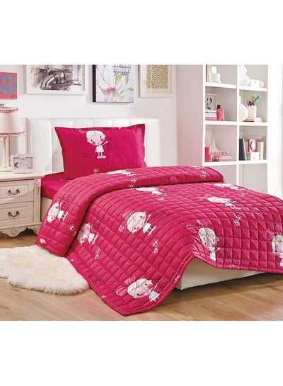 Buy 3 Pieces Kids Compressed Comforter Set Single Size Polyester Pink/White 150x200cm in Saudi Arabia