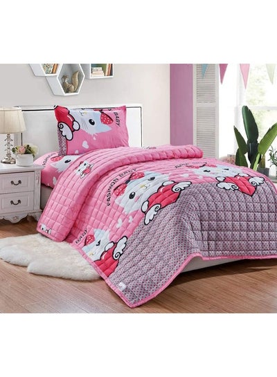 Buy 3 Pieces Kids Compressed Comforter Set Single Size Polyester Pink/White 150x200cm in Saudi Arabia