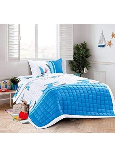 Buy 3 Pieces Kids Compressed Comforter Set Single Size Polyester Blue/White 150x200cm in Saudi Arabia