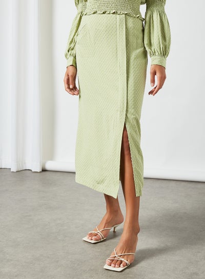 Buy Front Slit Textured Skirt Green in UAE