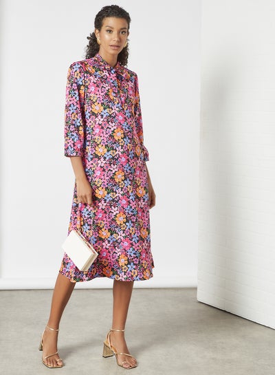 Buy Casual Printed Midi Dress Multicolour in Saudi Arabia